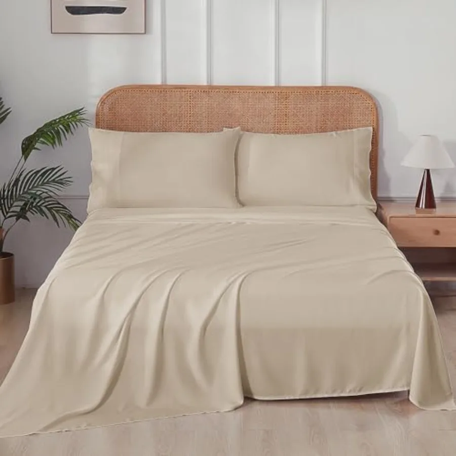 

100% Bamboo Viscose Sheet Set 400 Thread Count Cooling Sheets for Hot Sleepers 16" Deep Pocket Ultra Soft Breathable and Hotel