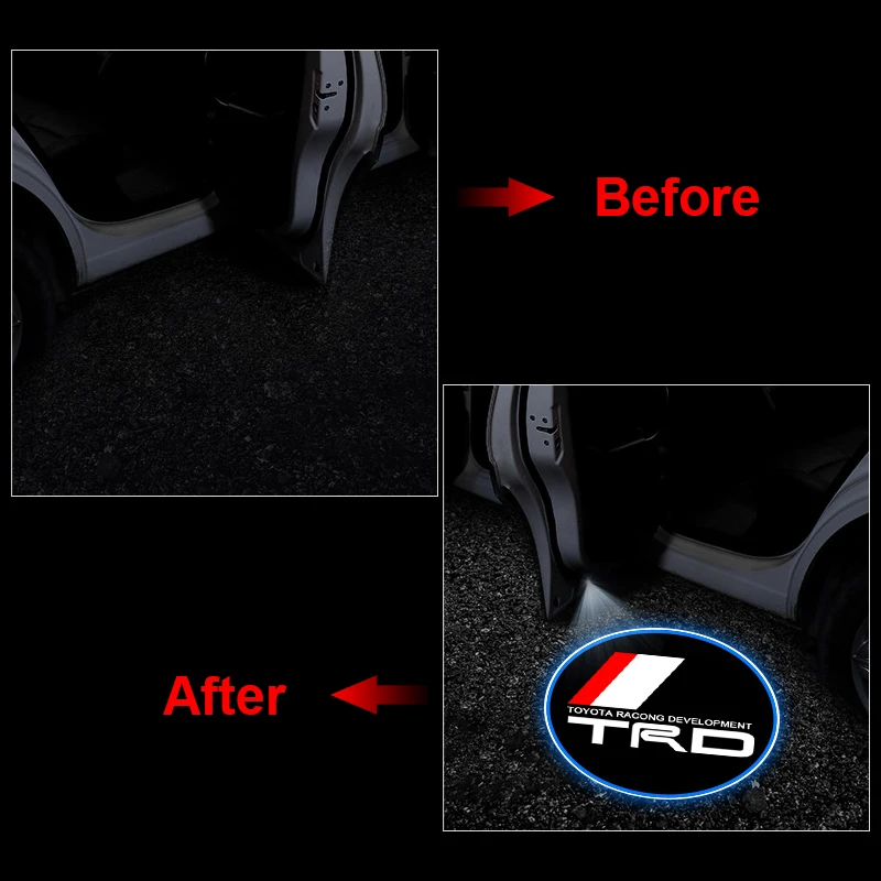LED باب السيارة ترحيب ضوء الديكور ضوء شارة السيارة شعار لتويوتا TRD Autocollant Pegatina RAV4 أفينسيس ليفين ريز كراون