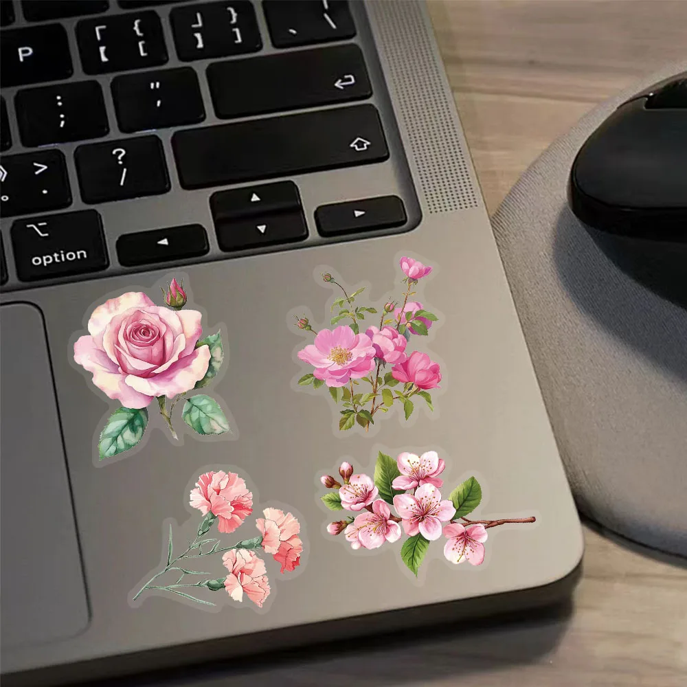50PCS Rosa Blume Serie Kunststoff Aufkleber Gepäck Handbuch Material Retro Blume Pflanze Wasserdichte Aufkleber