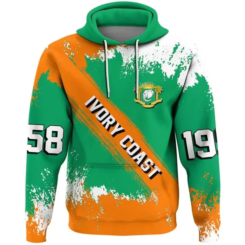 

3D Printed Africa Map Flag Hoodies For Men National Emblem Tracksuit Animal Elephant Graphic Sweatshirts Casual Loose Pullovers