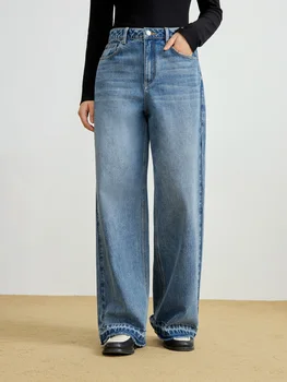 DUSHU 여성용 클래식 올매치 스트레이트 청바지, 2025 용수철, 뉴 홀리데이 캐주얼 패션, 하이웨이스트 팬츠, 25DS81041