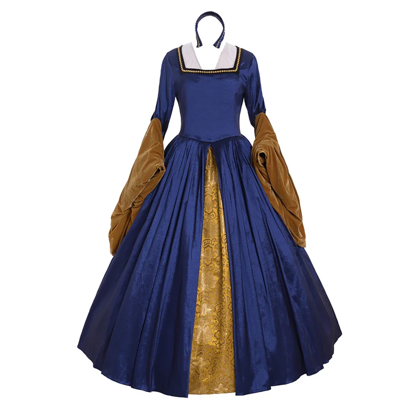 Medieval Victorian Queen Elizabeth Tudor Period Gothic Faire  Dress Cosplay Costume Blue French  Royal Court Ball Gown