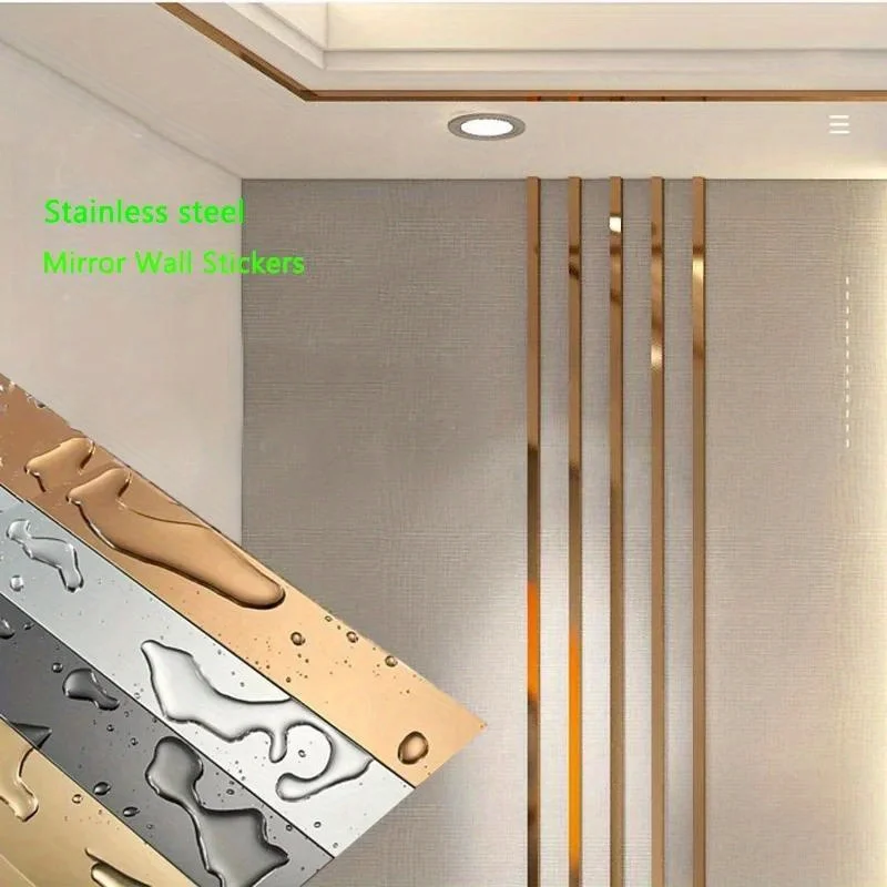 1 Roll Gold Wall Sticker Stainless Steel Flat Decorative Lines Titanium Wall Ceiling Edge Strip Mirror wall decor stickers