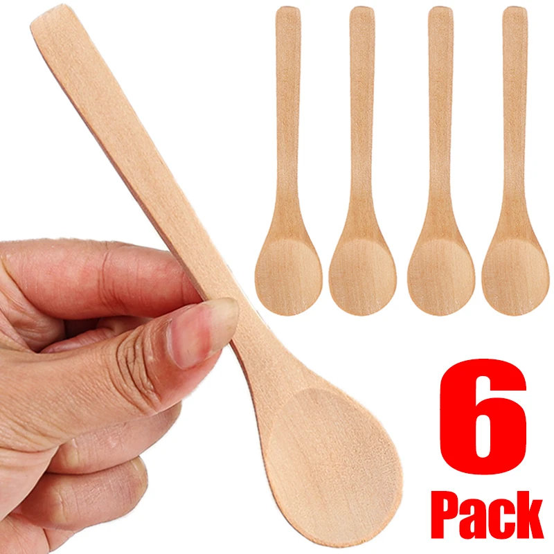 6/1Pcs Wooden Round Bamboo Spoon Soup Tea Coffee Stirring Spoons Spice Condiment Sugar Honey Scoops Teaspoon Kitchen Tableware