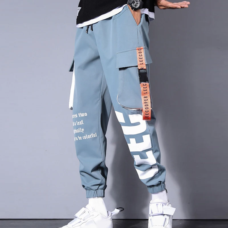 Men Drawstring Casual Pants Ribbon Tassel Pocket Hip Hop Joggers Cargo Pants Workout Sweatpants Trousers Sweatpants Streetwear