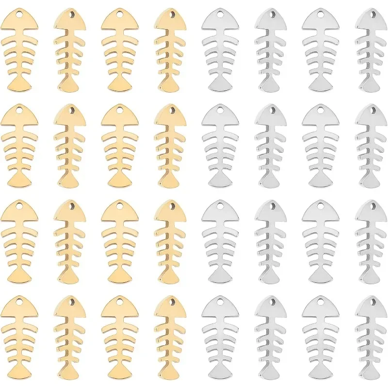 

40pcs 2 Colors Fishbone Pendants Hypoallergenic Stainless Steel Pendants Fishbone Fish Bones Skeleton Charm for Jewelry Making