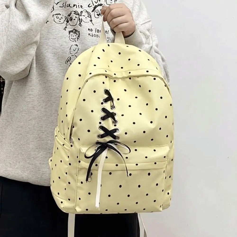 Casual Bow Dot Backpack Large Capacity Daypack Students School Bag Fixed Webbing Durable Nylon Backpack Daily