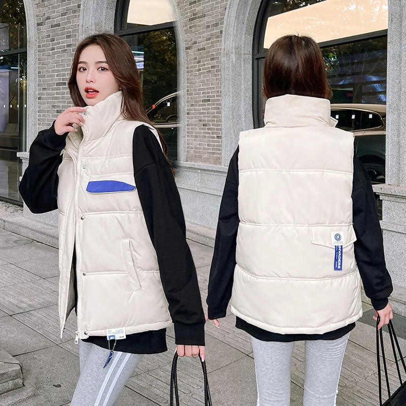 Women Down Cotton Vests Coat Autumn Winter Warm Jacket Stand-up Collar Puffer Parkas Student Waistcoat Sleeveless Jacket Outwear