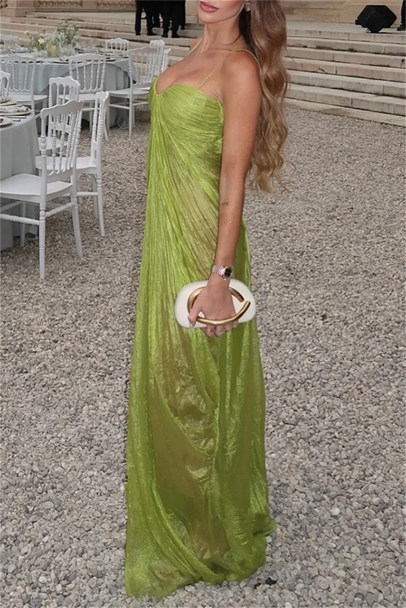 Yellow Green Prom Dress Sexy Lace Up Back Sleeveless Long Ruffles Party Gown Casual Hot Girl Formal Wedding Birthday Robe