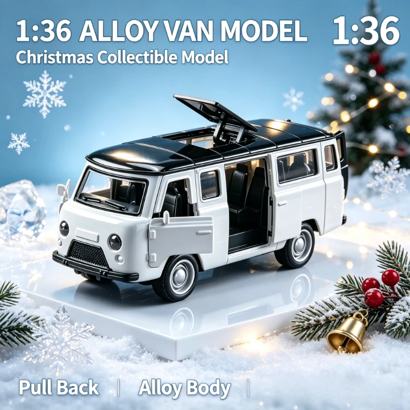 New 1:36 MPV Van Alloy Car Model, Diecast Pull Back Metal Replica, Four Openable Doors, Realistic Minivan For Hobby Desktop