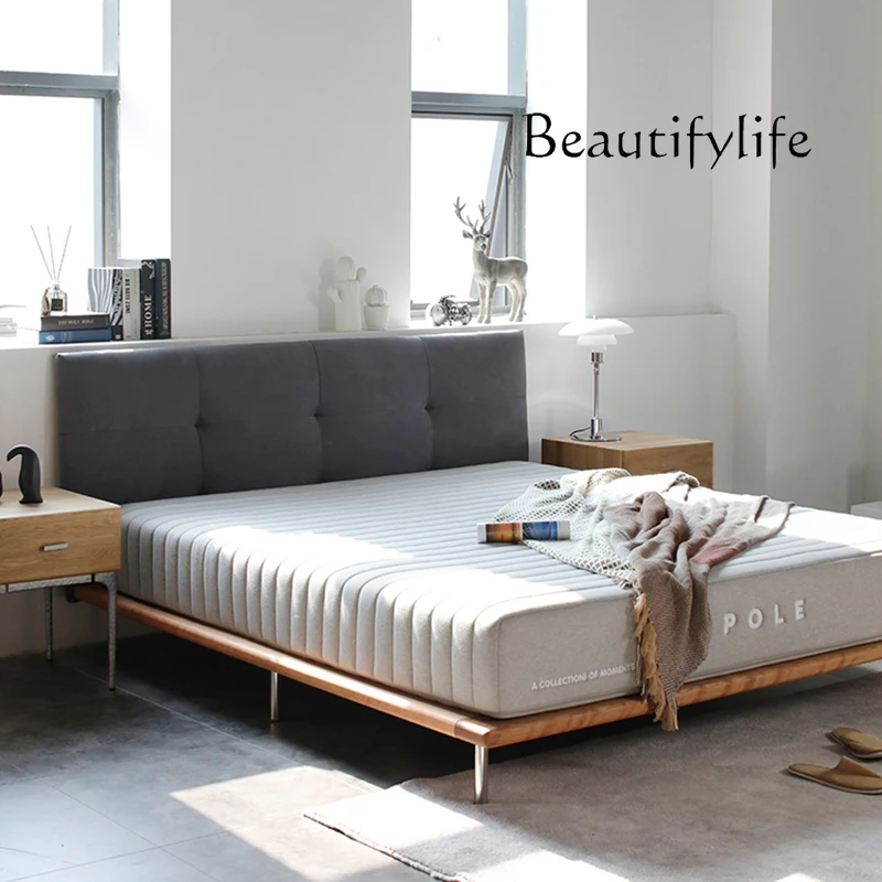 Nordic pure solid wood Italian minimalist light luxury bedroom double wedding bed soft bag fabric bed