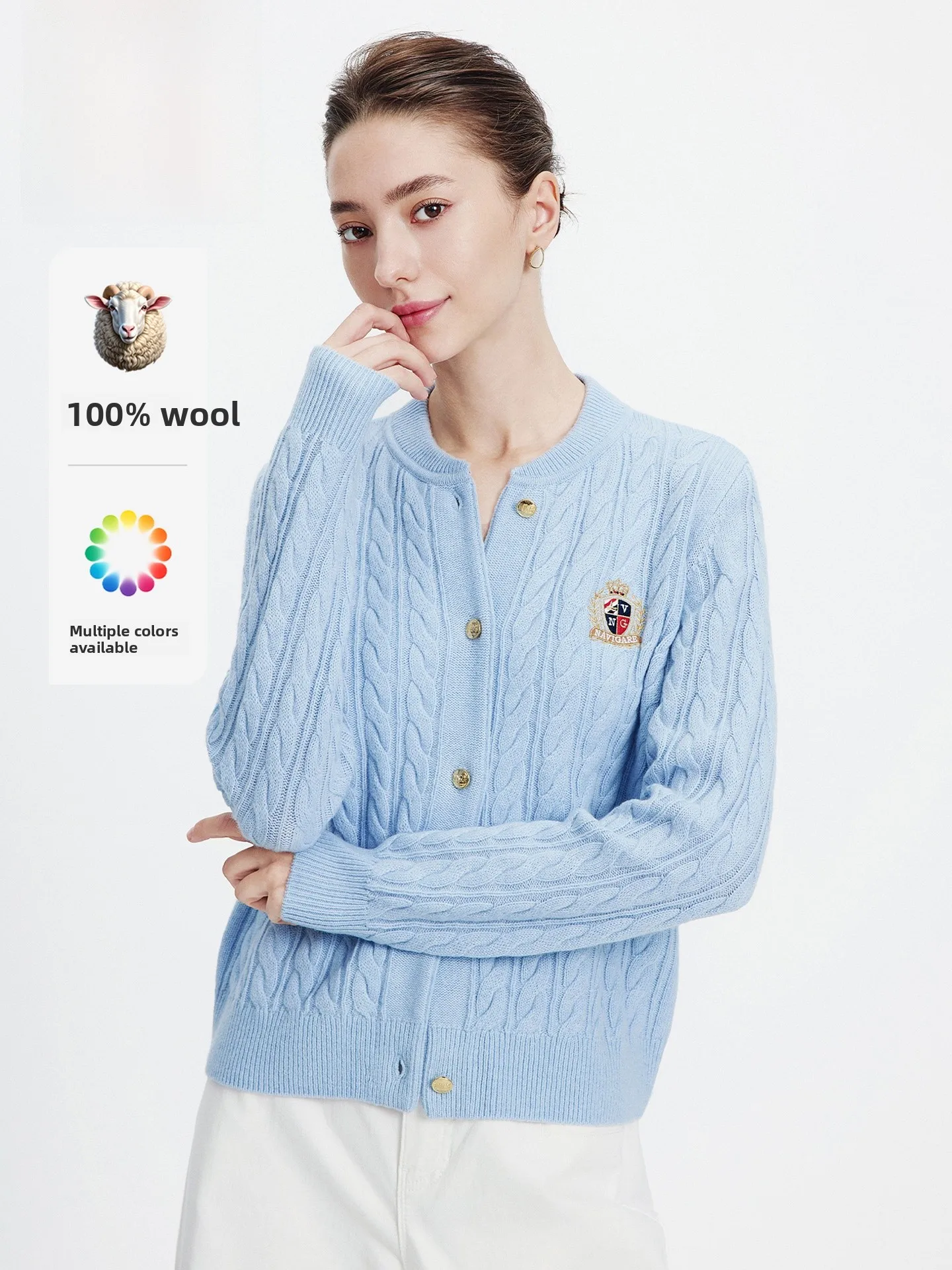 

Pure Wool Navigare Knitted Open Cardigan Women's round Ne Sweater Jaet Spring 2026 Commute Sle Long Sve Regular Fit