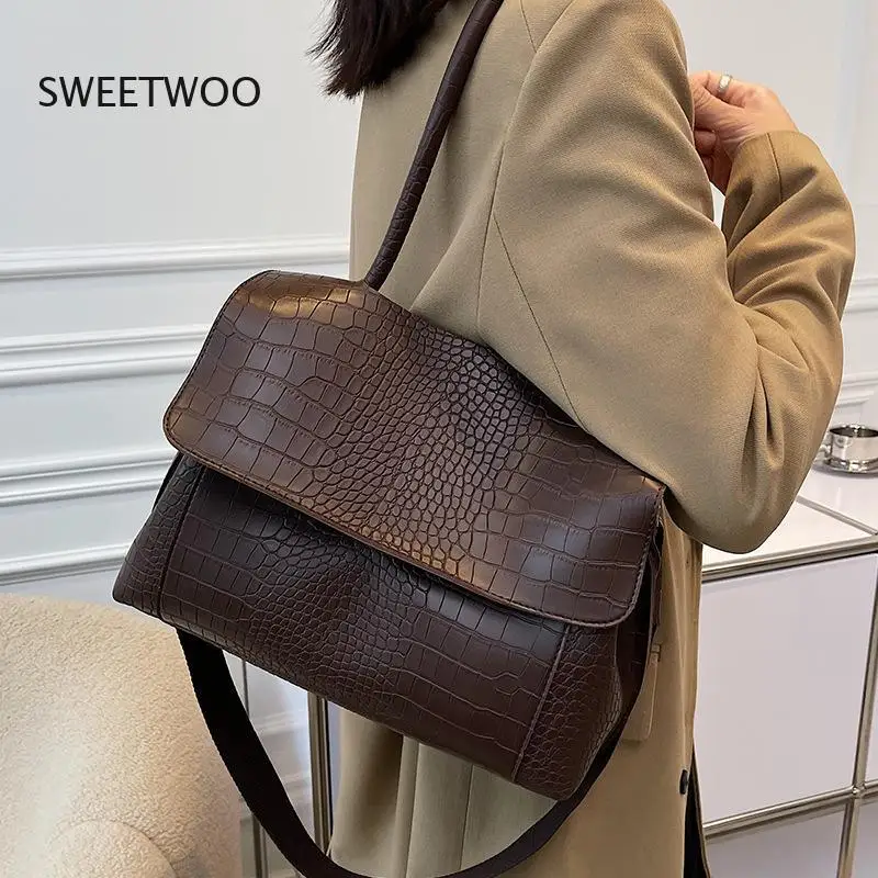 Designer Crocodile Pattern women handbag Large Capacity Shoulder Bags for female 2021 Casual Totes Pu Leather messenger bag