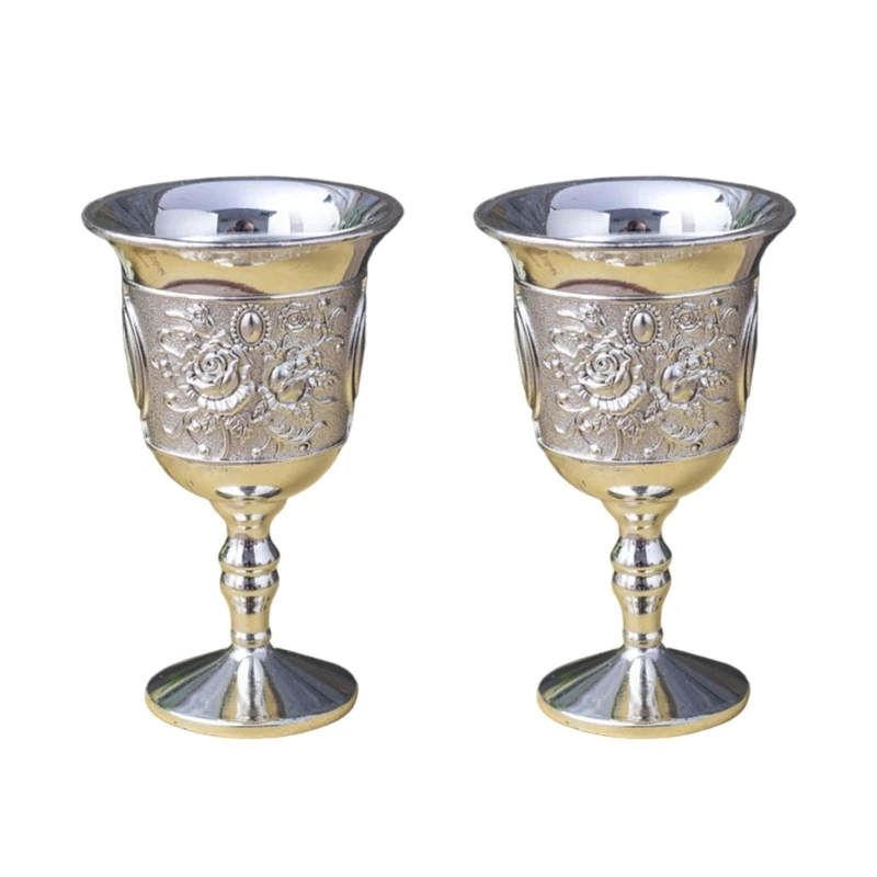 2pcs European Zinc Alloy Drinking Cups for Collectors Elegant Florals Relief Dinnerware for Formal Event
