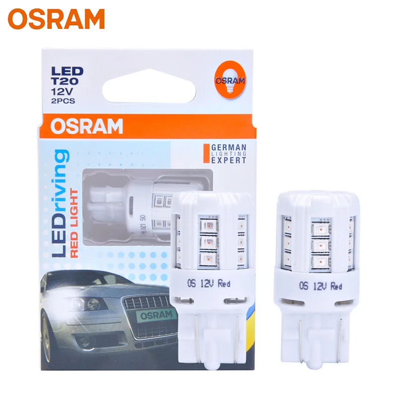 OSRAM LEDriving Standard LED T20 W21W 7440 12V 3W Red Color Car LED Stop Brake Lamps Signal Light 80% Energy Saving 7705R Pair