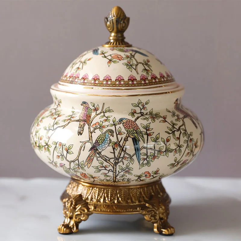 

European-style Alloy Ceramic Storage Jar Living Room Entrance Decoration Jar Ornaments Candy Snack Sundries Storage Box