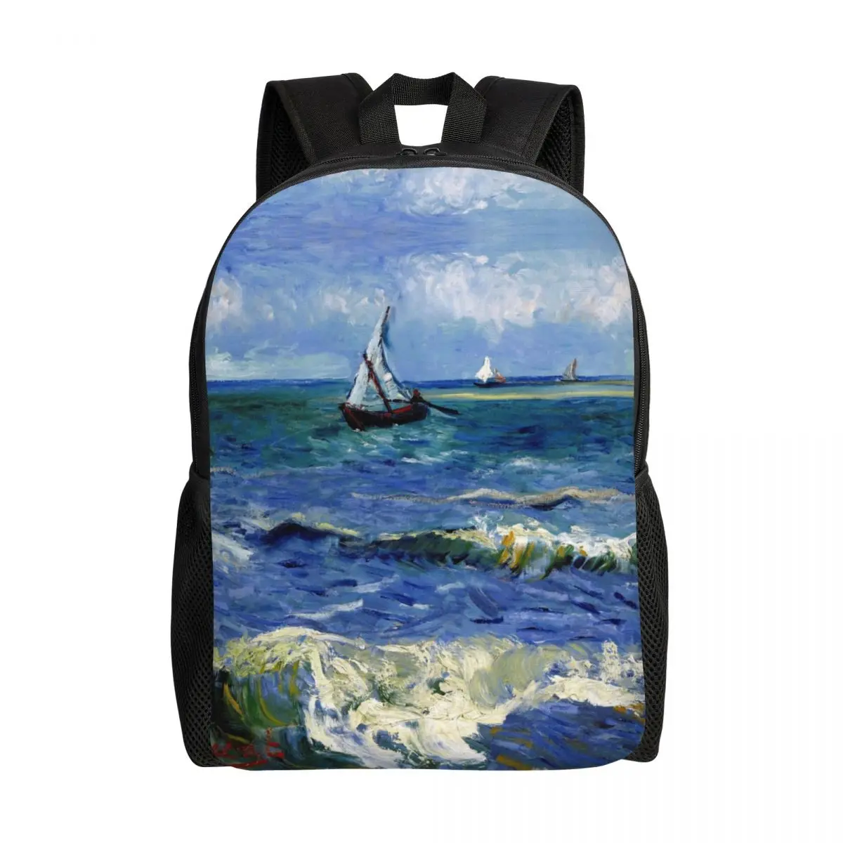 Custom Vincent Van Gogh Backpack Men Women Fashion Bookbag for College School Beach at Scheveningen in Stormy Weather Bags