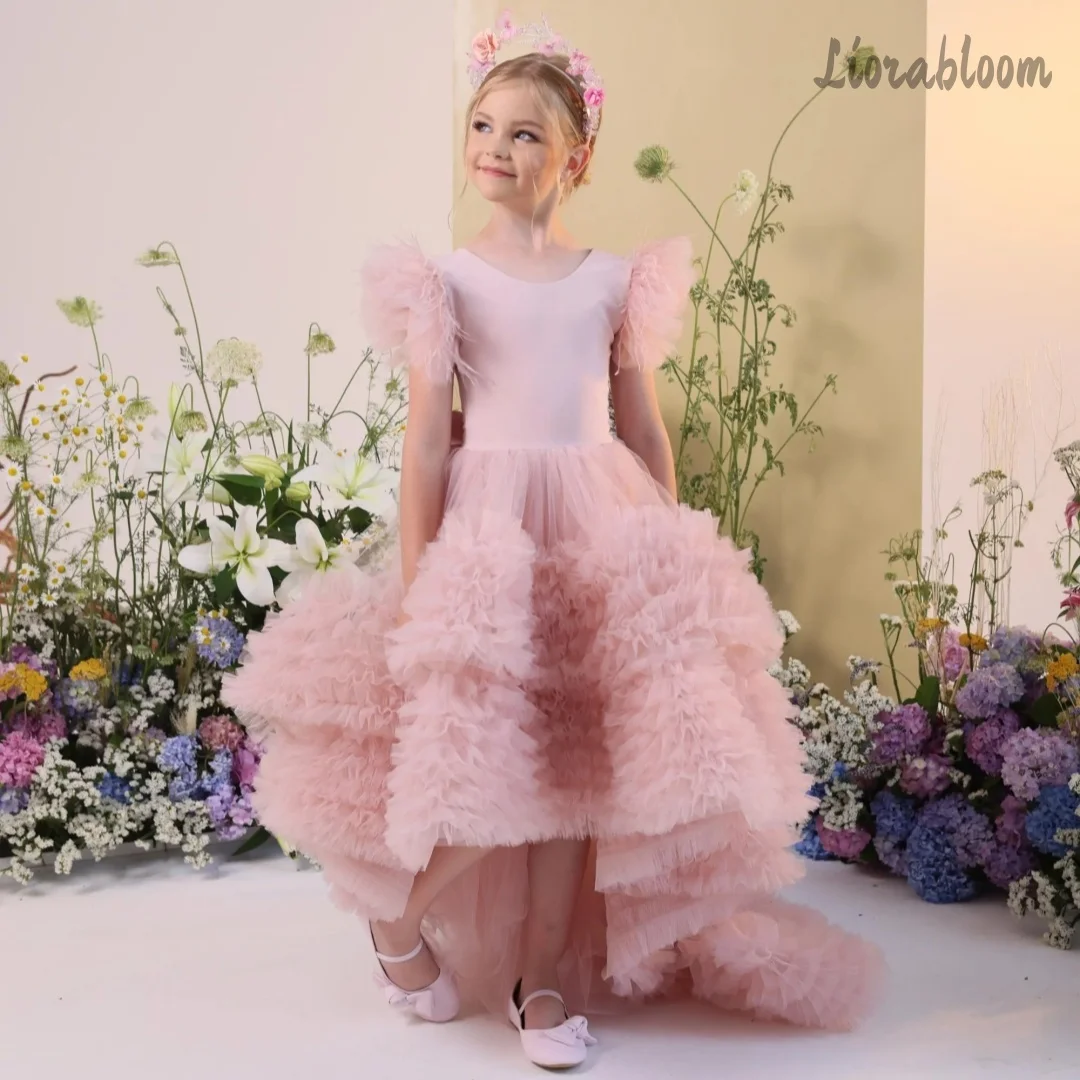 

Girls' Princess-Style Tulle Gown Custom Puff-Sleeve Ball Gown Full-Skirt Flower Girl Dress Wedding Attire свадебное платье