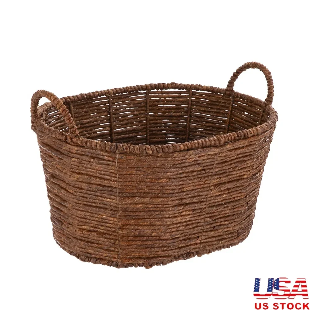 

Handwoven Oval Maize Basket with Handles Decorative Storage Toiletries Toys Books Household Items Portable Organizer