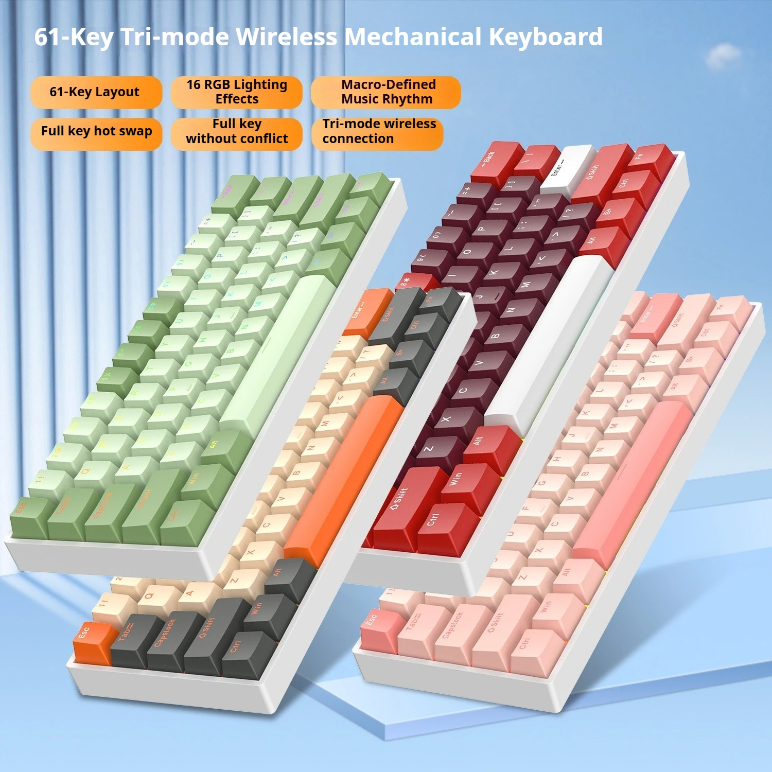 K33 clavier mécanique 2.4G sans fil/Bluetooth/filaire 61 touches 70% disposition 0.01mm prise chaude PCB RGB jeu clavier personnalisé