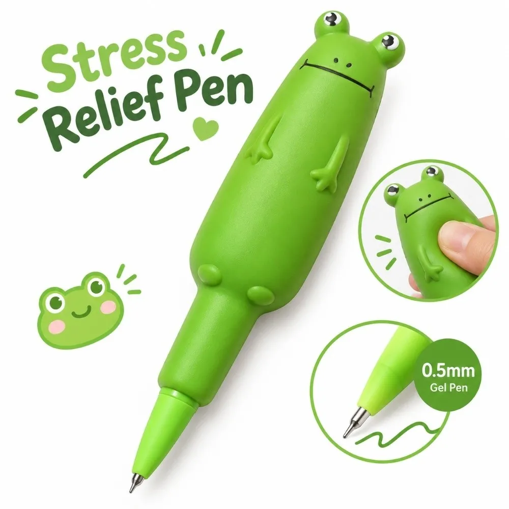Cute 0.5mm Decompression Pen Frog Shape Constantly Ink Gel Pen Squeeze Pen Office