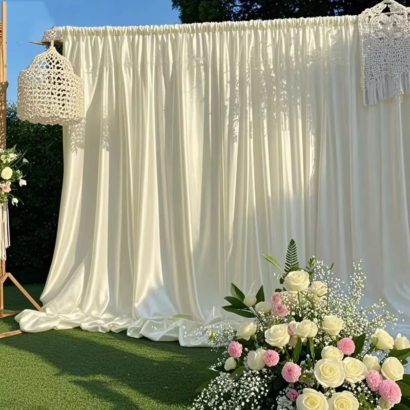 Satin-Vorhang-Hintergrund, drapiertes Panel, Fotohintergrund mit Stangentasche für Hochzeit, Geburtstag, Babyparty, Party-Hintergrund, drapiert, 1 Flügel