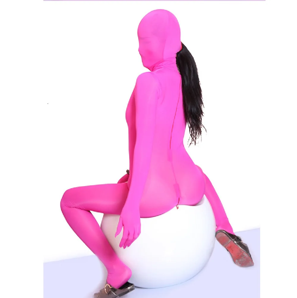 

Woman Ice Silk Bodysuit Zipper Open Crotch All-Inclusive Tights Breathability Zentai Translucence High Elastic Cosplay Jumpsuits