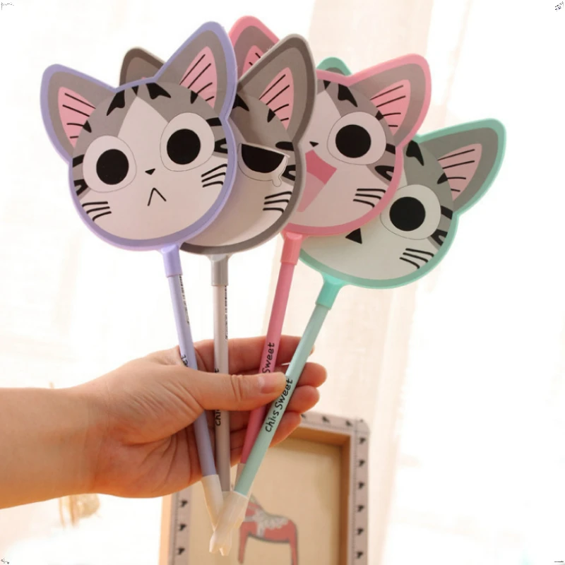 24 Pcs New Cute Cheese Cat Fan Ballpoint Pen Cute Creative Signature Pen school Stationery Gift