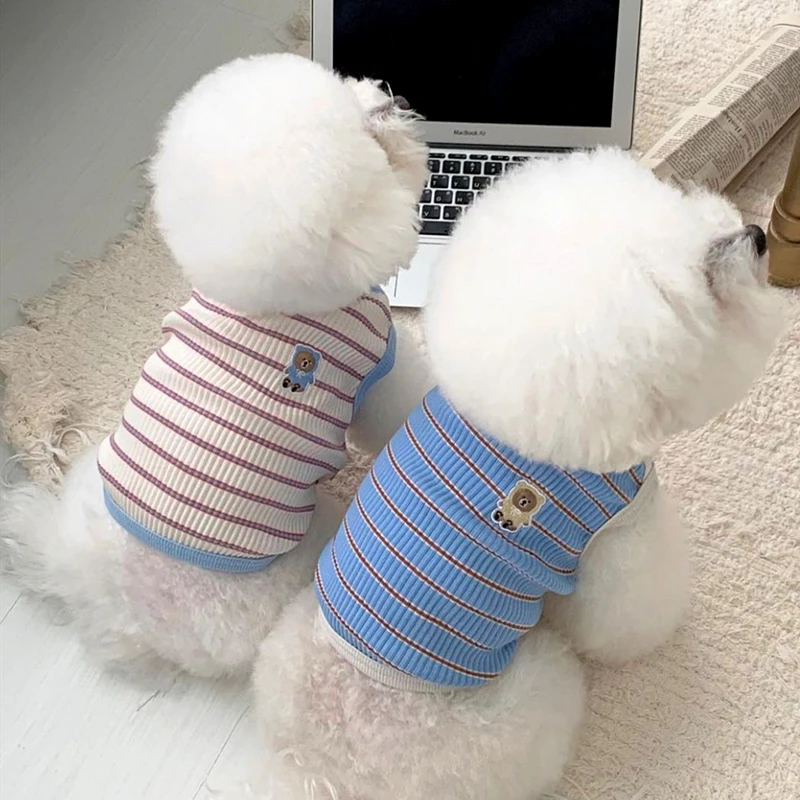 Striped Dog Clothes Cute Pet Vest Breathable Puppy Shirt Comfortable Dog Vest Summer Cat Vest Bulldog Dog T-Shirt Pet Pullover