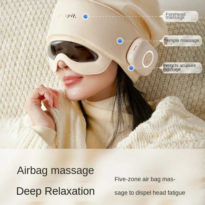 Wireless Bluetooth Music Head Massager Electric , Temple Eye Graphene Heat Compress Soothing Massageador Head Therapy Sleep Cap