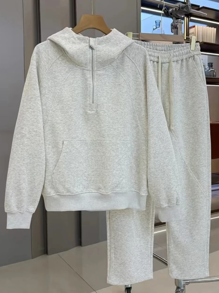 

Новинка: Весенне-осенний спортивный костюм с капюшоном, комплект из двух предметов, высококачественный, модный, универсальный, с длинными рукавами и брюками