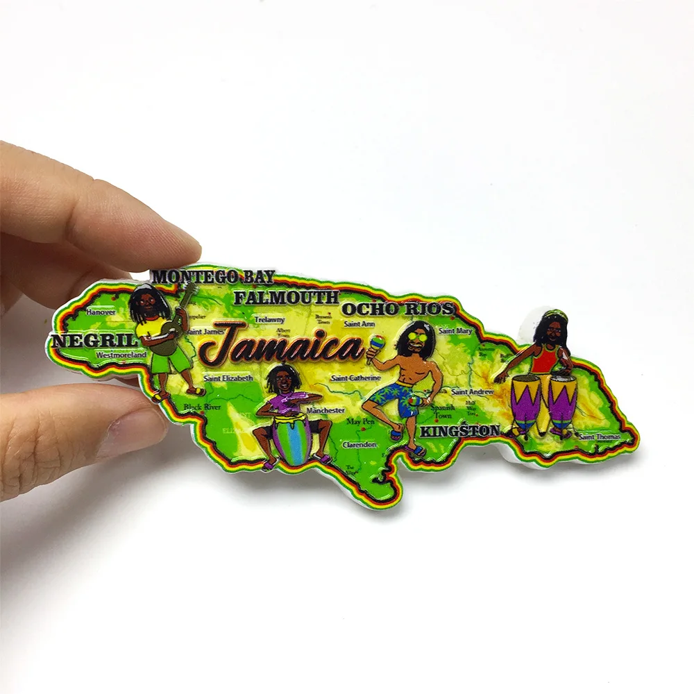 

3D Resin Fridge Magnets - ‌Jamaica Map with Cities like Kingston, Montego Bay & Ocho Rios - Decorative Souvenirs