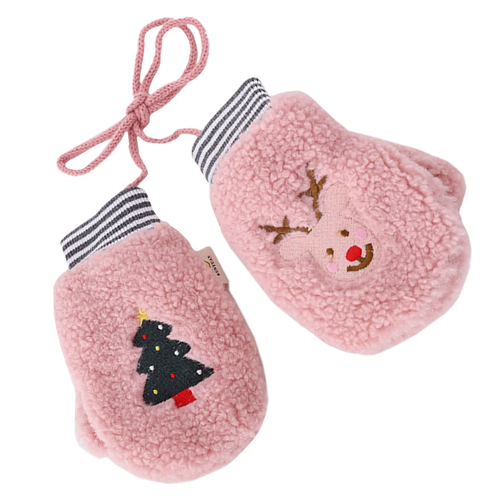 

Kids Full Finger Gloves Cartoon Design Winter Windproof Mittens Halterneck Fits Toddlers Christmas Gifts Baby Neck Gloves