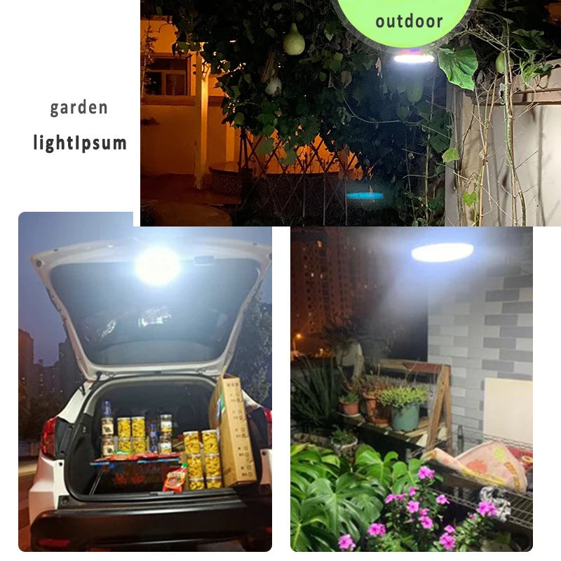 LED 태양열 캠핑 조명, USB 충전, 매우 밝은 야외 원격 제어 방수 텐트 비상 조명 손전등, 100W