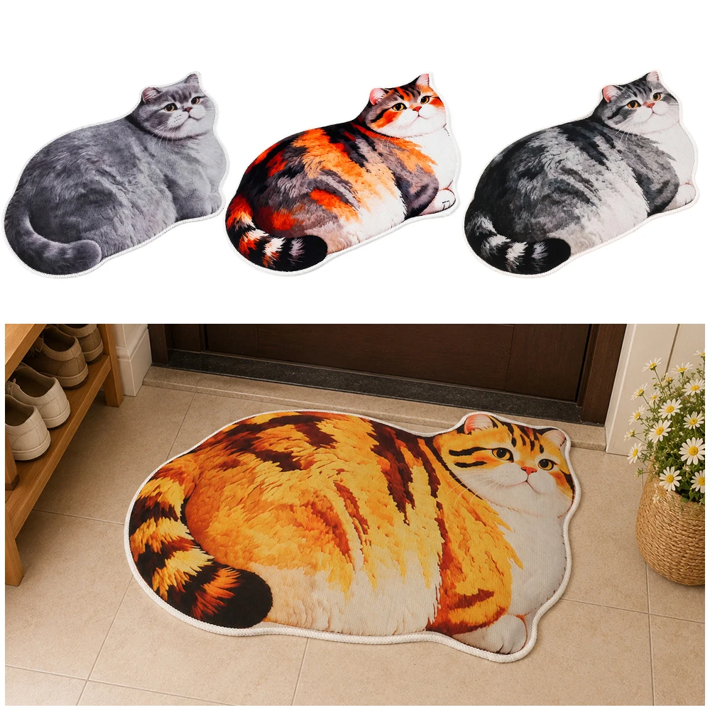 40*60cm Cute Cat Crystal Velvet Floor Mat Ginger Cat Non-slip Bathroom Carpet Water-absorbing Abrasion-resistant Floor Mat