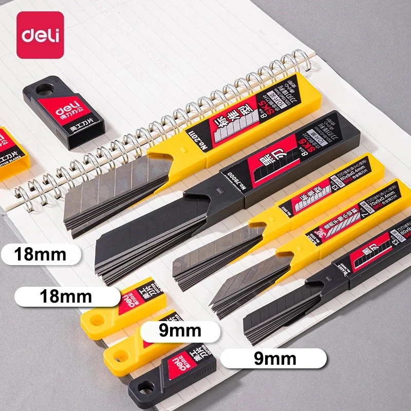 Deli 10pcs/box Knife Blade 9/18mm SK5 Metal Blades for Home School Suplies Art Craft Paper Box Cutting Utility Knife Cutter Tool