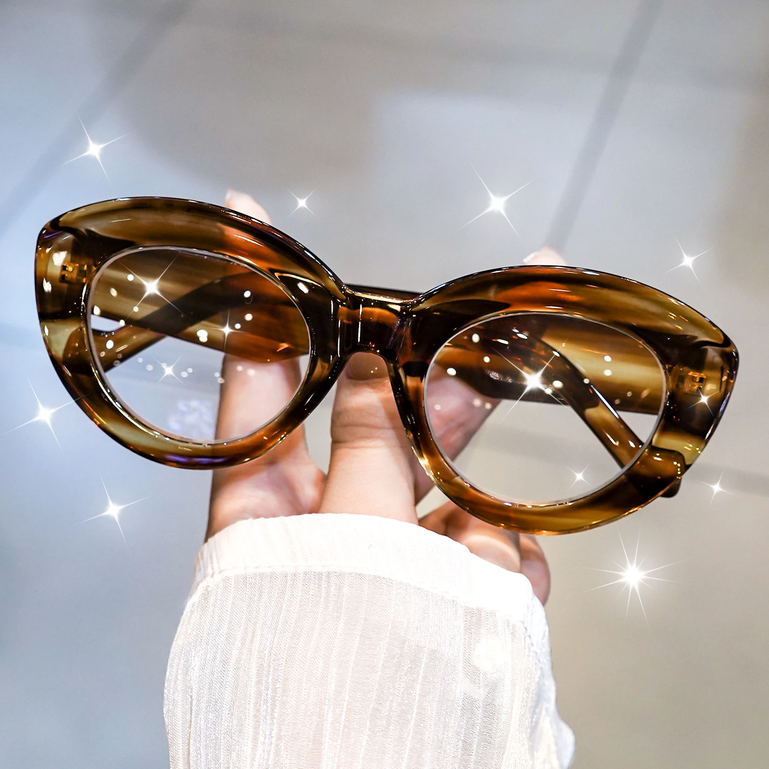 Bequeme Federscharnier-Lesebrille für Männer und Frauen, Retro-Cat-Eye-Lesebrille, ovale, klare, transparente alte Blumenbrille – Detail 6