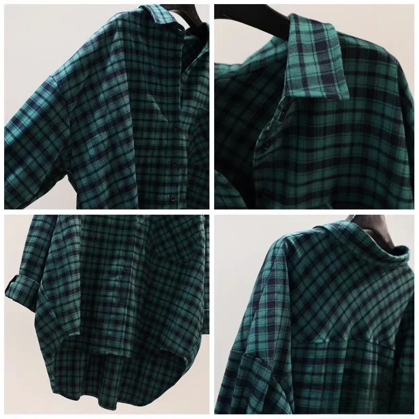 Preguiçoso solto grande versão moagem camisa xadrez verde para mulheres primavera outono vintage harajuku coreano camisa casual jaqueta cardigan