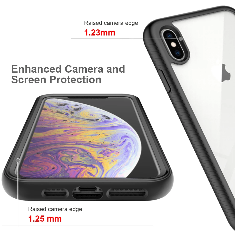Odporne na wstrząsy przezroczyste etui na telefon iPhone XR/XS, wbudowana osłona ekranu, wytrzymała obudowa TPU z bumperem dla iPhone XS MAX — zdjęcie produktu 4
