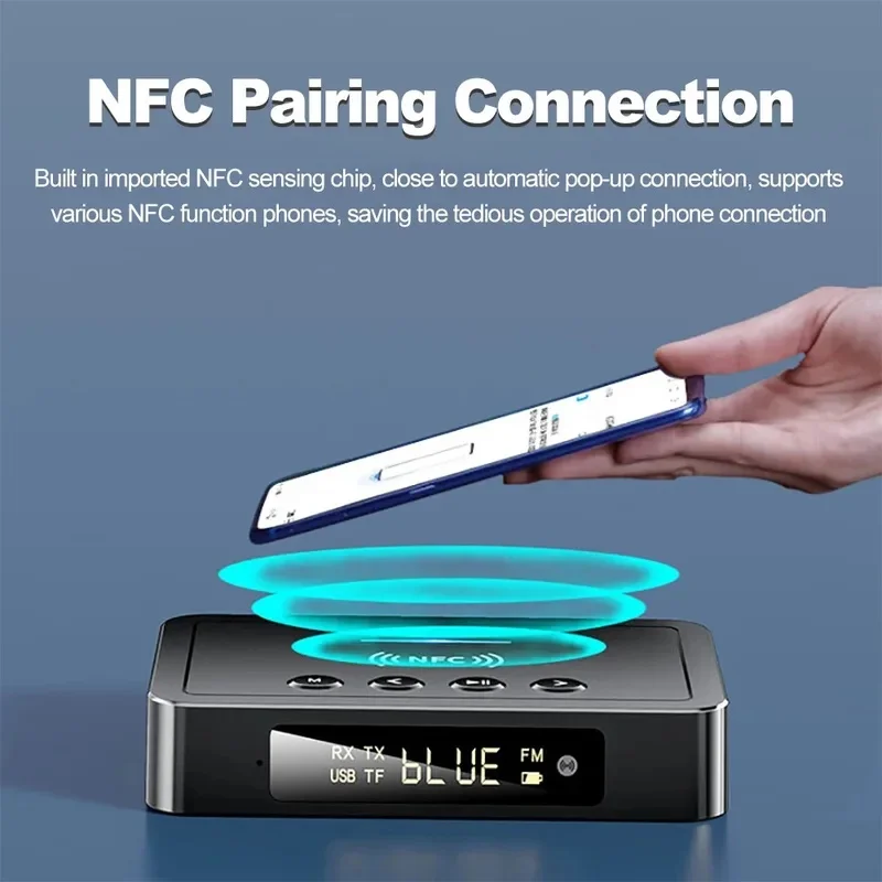NFC Bluetooth 6.0 Receiver Transmitter Wireless Adapter FM Stereo AUX 3.5MM Optical Coaxial TF/U-Disk Remote Control For TV PC