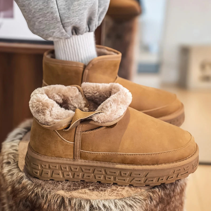

Men's Snow Boots Autumn and Winter Warm Fur-Lined Thickened Mid-Calf Cotton Shoes Thickened Bakers Fashion Sneakers Casual Shoes