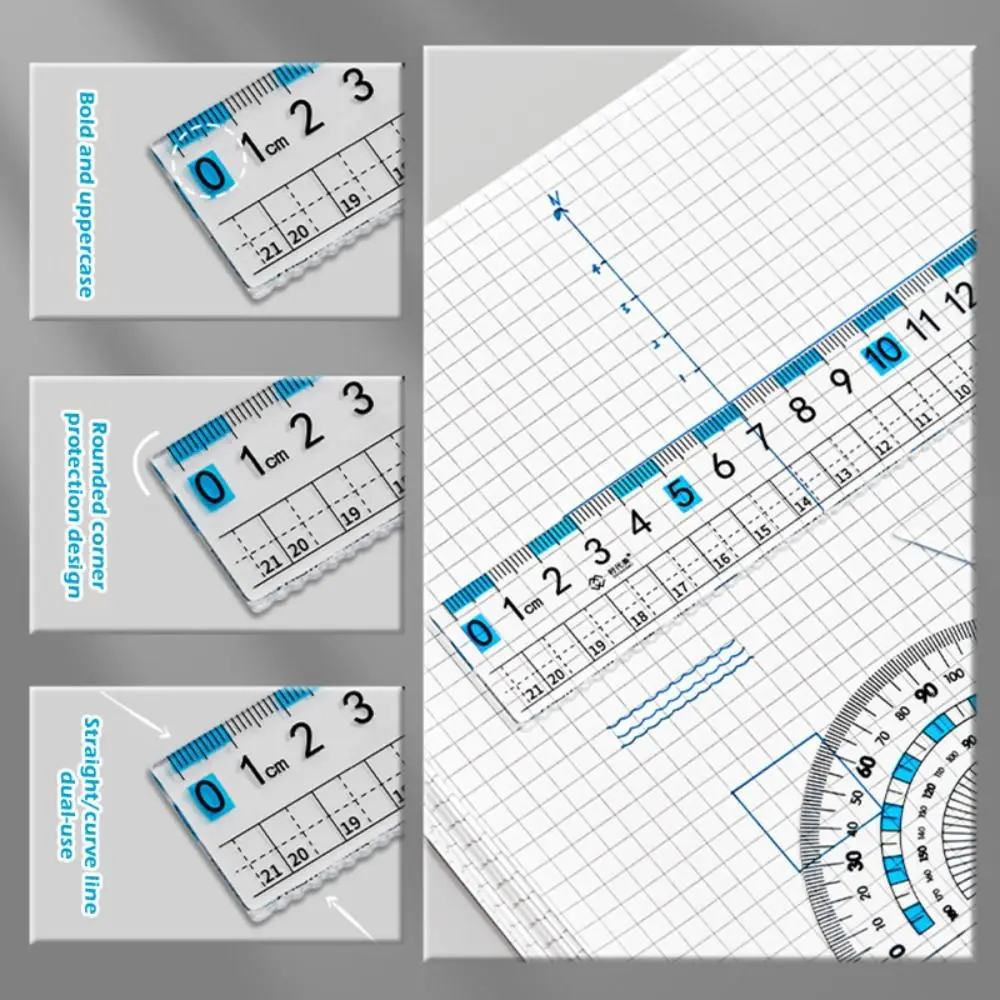 4pcs Eye Protection Ruler Set High Transparency Drawing Tool Protractor Measuring Stationery Straight Ruler Students