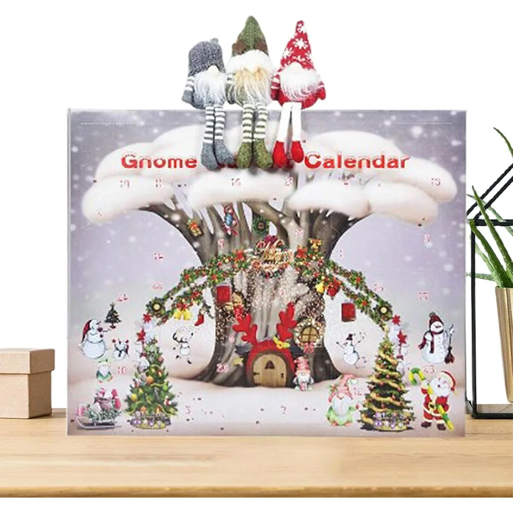 2024 Christmas Gnome Advent Calendar Stuffed Plush Tiered Tray Decor Scandinavian Tomte Gnomes Christmas Countdown Calendar