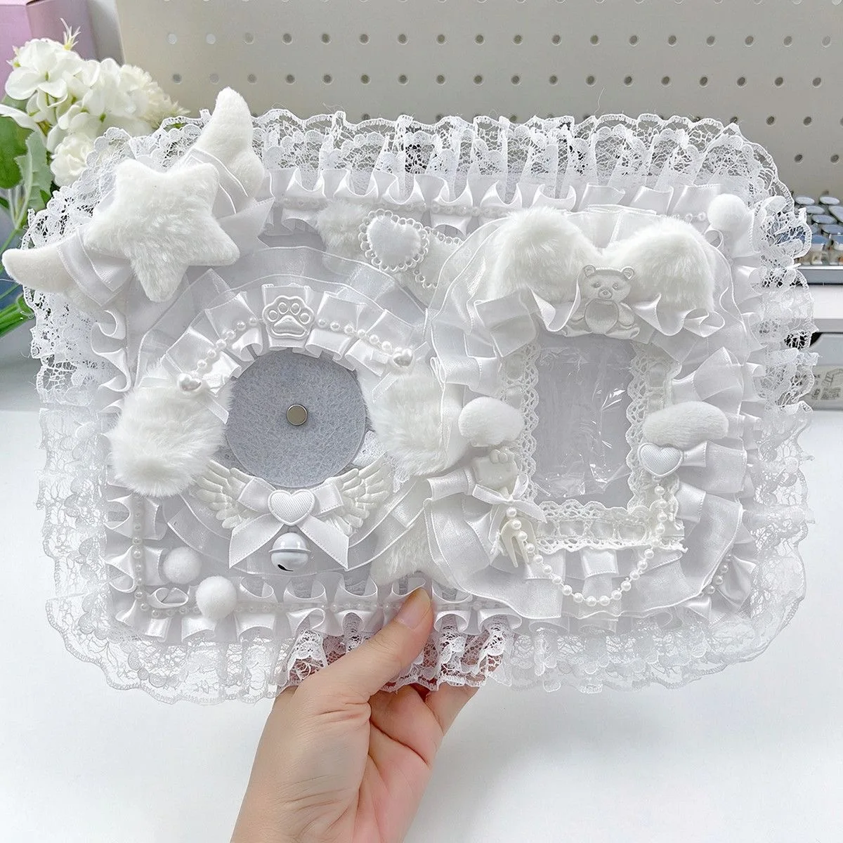 ita bag accessories white ita-board badge holder and card cover Lolita cosplay y2k accessories lace ita bag insert pearl