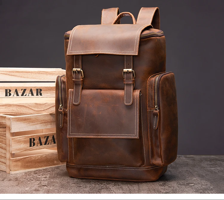 Nasva Leder Rucksack Herren Vintage Reise rucksack Camping Business School Büro tasche Messenger Laptop tasche – Detail 5