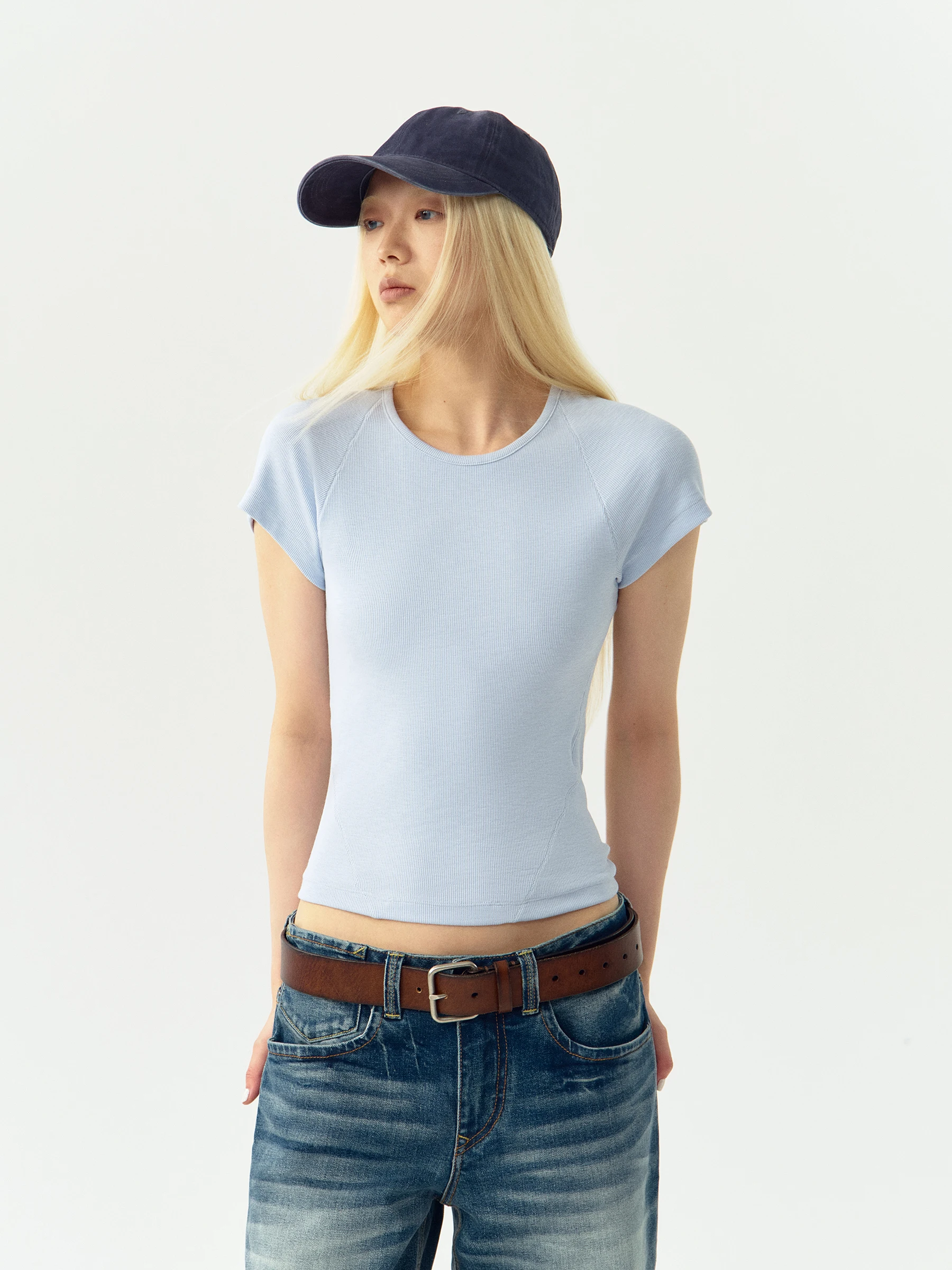 VERMO High Elastic Bamboo Fiber Thread Cotton Short Sleeve T-Shirt Shoulder Insert Design Slim Fit Casual Style round Neck