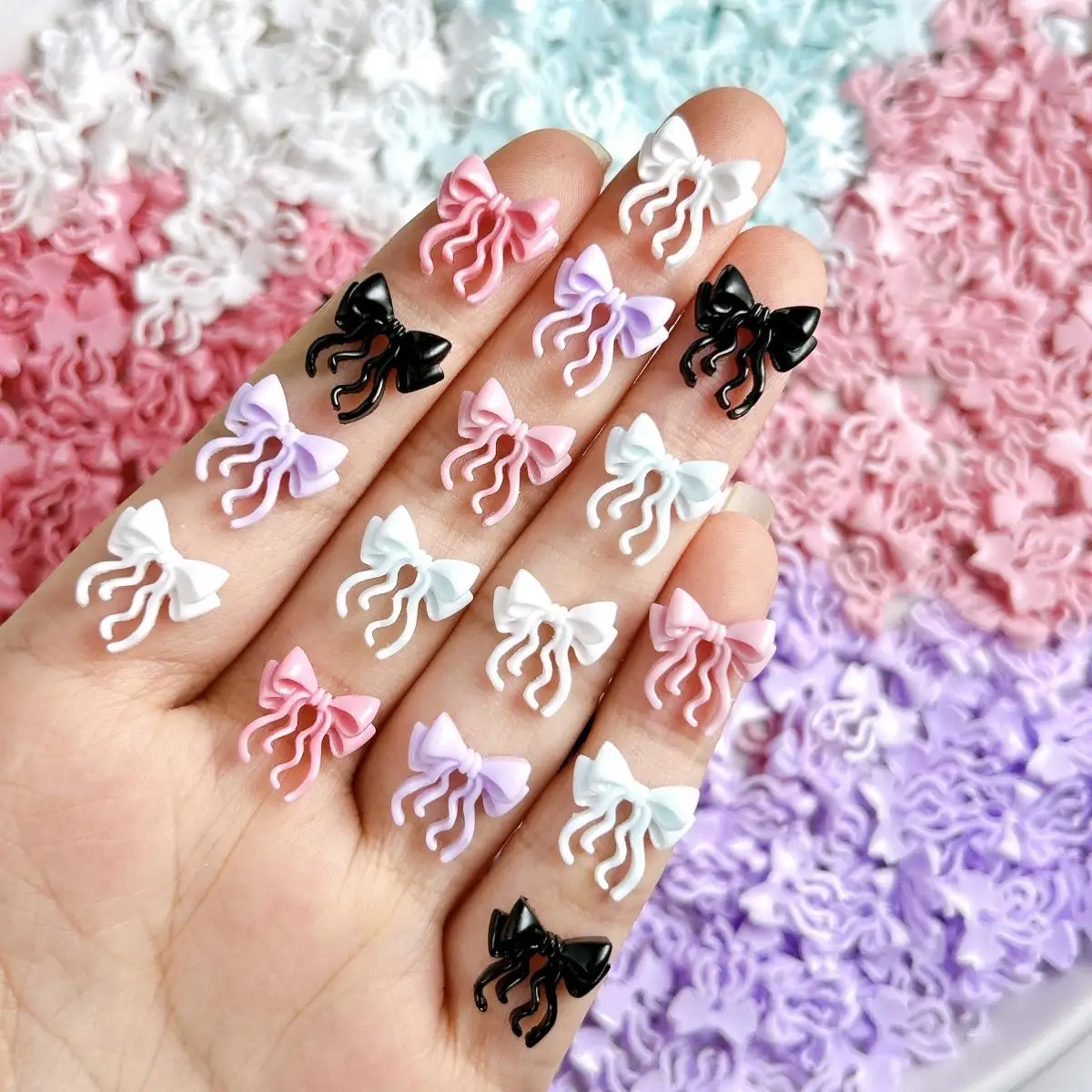 

30PCS New Creative Luminous Bowknots Nail Charms Solid Color Ribbon Bows Resin Nail Art Decorations for DIY Fairy Nail Ornaments