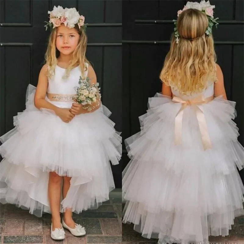 Round Neck Flower Girl Dress Applique  Wedding Guest Dress Elegant Flower Child Party Dinner First Communion Ｐrincess Gift