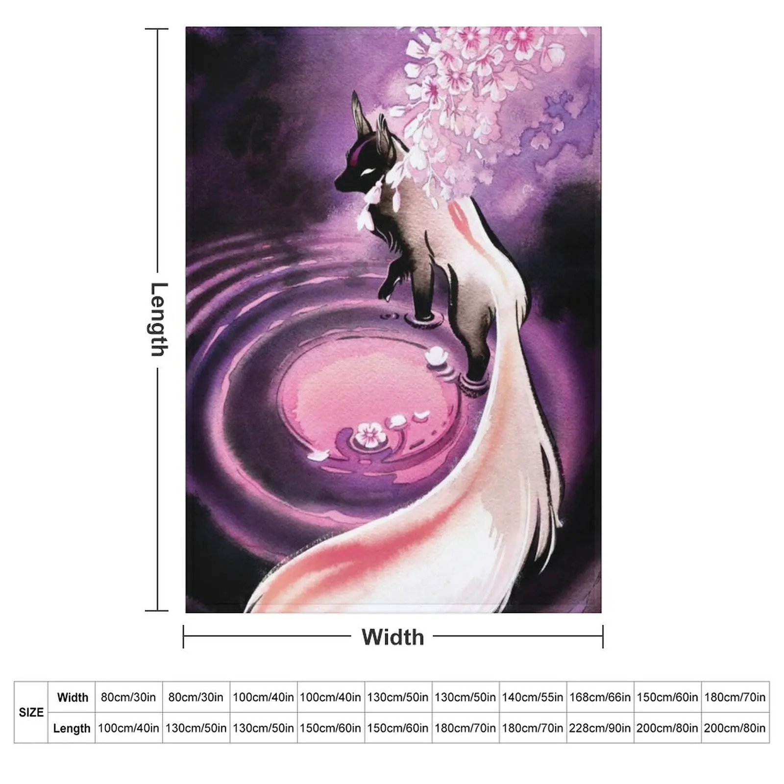 Rose Moon Sakura Blossom Fox Throw Blanket couch cozy soft plush fuzzy picnic outdoor blanket