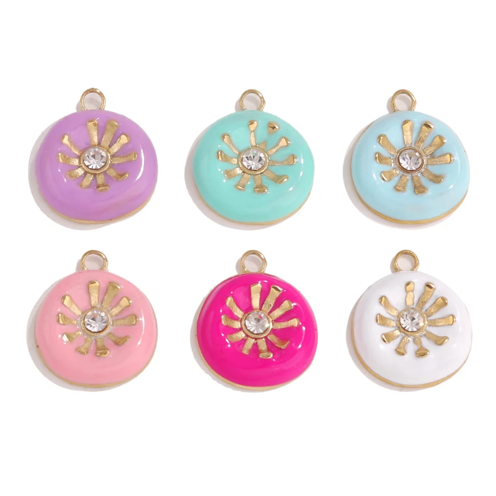 3pcs Stainless Steel Enamel Solar Launch Crystal Medal Lovely Charms for DIY Earrings Necklace Jewelry Making Pendant Supplies